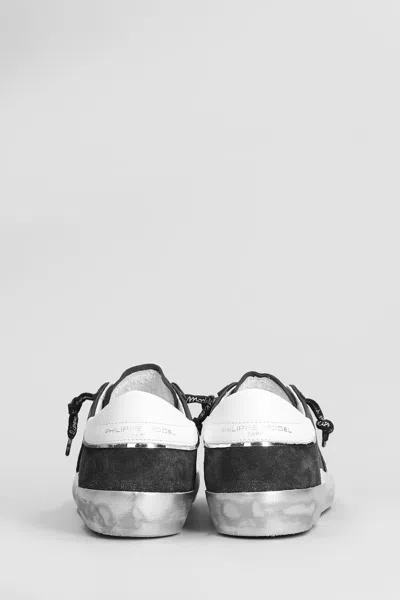 Philippe Model Round Toe Leather Low Top Sneakers In Black