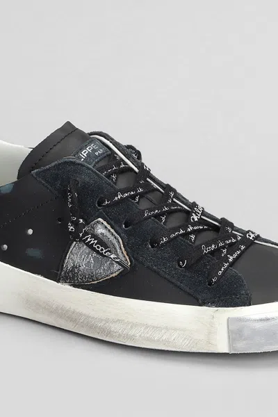 Philippe Model Round Toe Leather Low Top Sneakers In Black