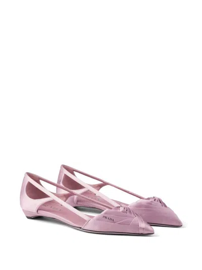 Prada Satin Ballerinas With Cut-out Design And Pointed Toe In Confetto