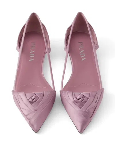 Prada Satin Ballerinas With Cut-out Design And Pointed Toe In Confetto