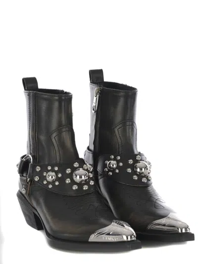 Pinko Tex Distressed Cowboy Ankle Boots  In Black