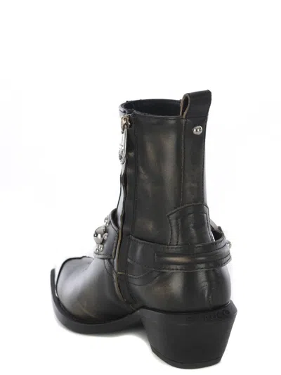 Pinko Tex Distressed Cowboy Ankle Boots  In Black