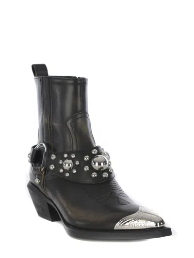Pinko Tex Distressed Cowboy Ankle Boots  In Black