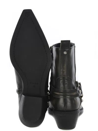 Pinko Tex Distressed Cowboy Ankle Boots  In Black