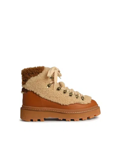MONCLER MONCLER 'PEKA' BEIGE LEATHER BOOTS 