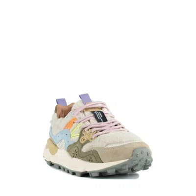 FLOWER MOUNTAIN FLOWER MOUNTAIN YAMANO 3 WOMAN CREAM AND LIGHT BLUE SUEDE AND WOOL SNEAKERS 