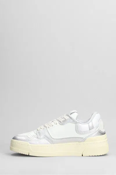 Autry Silver And White Low Top Sneakers With Logo Patch In Metallic Leather Woman In White