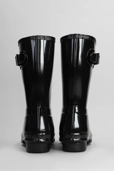 Hunter Original Short Gloss Low Heels Boots In Black Rubber/plasic In Black