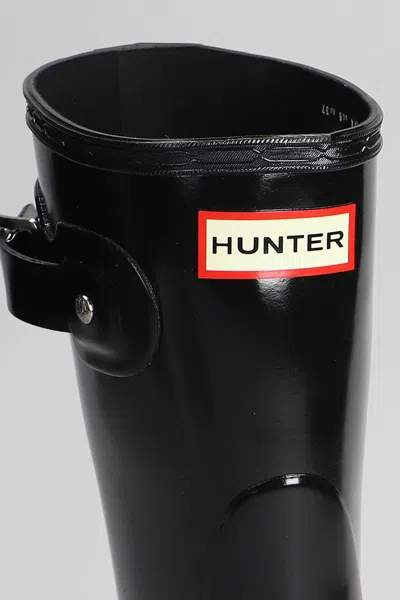 Hunter Original Short Gloss Low Heels Boots In Black Rubber/plasic In Black
