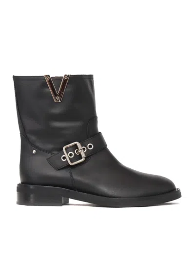 Via Roma 15 Nickel Buckel Boots In Black