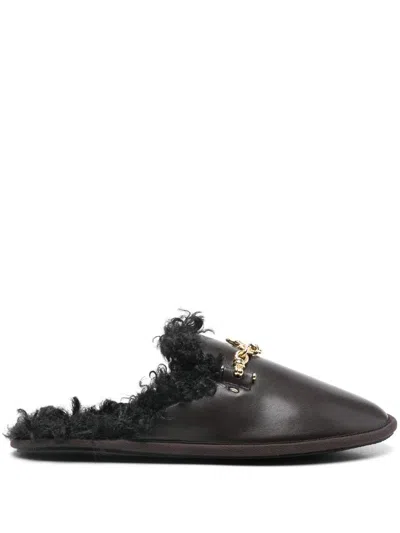 Stella Mccartney Ryder Plush Faux Leather Flat Mules In Coffe/black