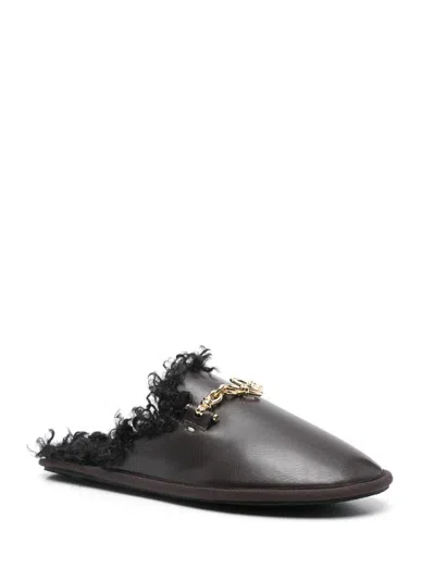 Stella Mccartney Ryder Plush Faux Leather Flat Mules In Coffe/black