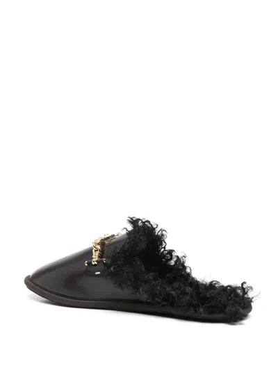 Stella Mccartney Ryder Plush Faux Leather Flat Mules In Coffe/black