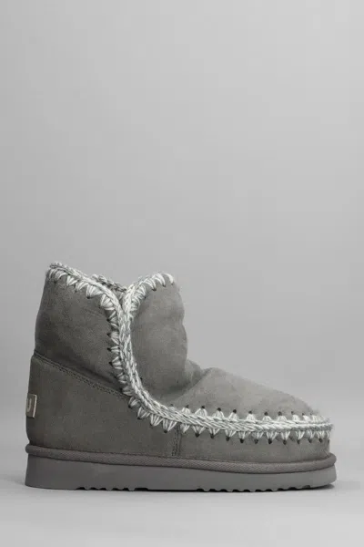 Mou Eskimo 18 Low Heels Ankle Boots In Grey Suede In Grey