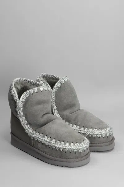 Mou Eskimo 18 Low Heels Ankle Boots In Grey Suede In Grey