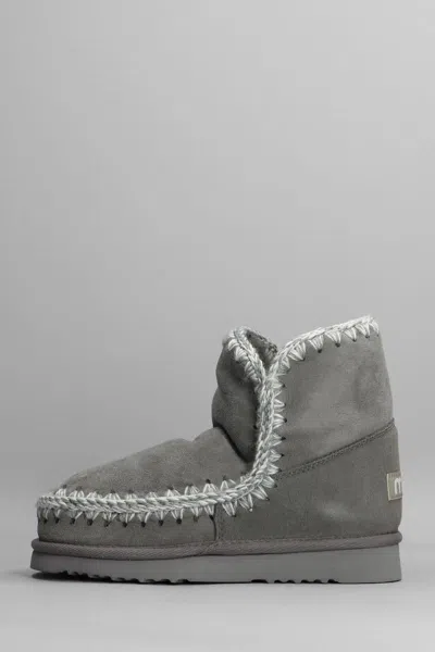 Mou Eskimo 18 Low Heels Ankle Boots In Grey Suede In Grey