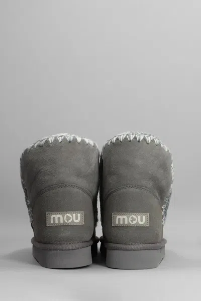 Mou Eskimo 18 Low Heels Ankle Boots In Grey Suede In Grey