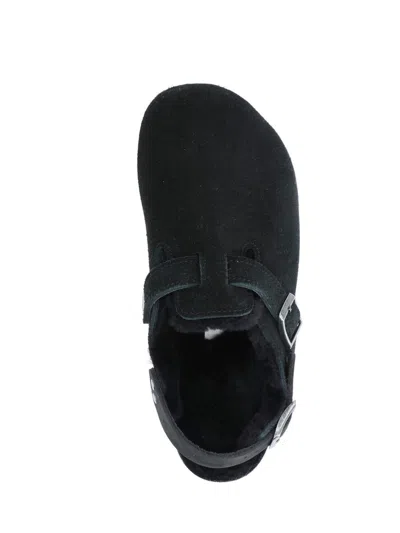 Birkenstock Buckle Cork Open Suede Mules In Black