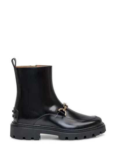 Tod's Gomma Pesante Embellished Glossed-leather Ankle Boots In Black