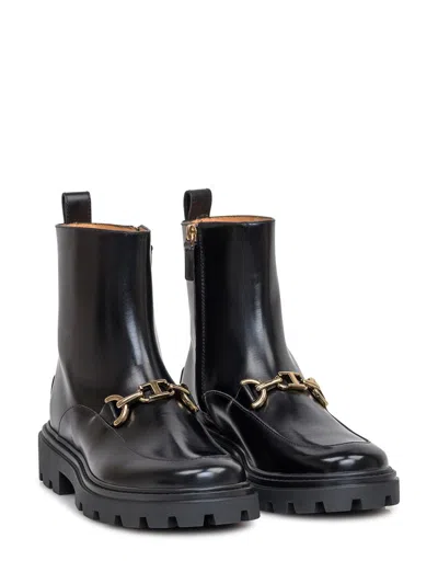 Tod's Gomma Pesante Embellished Glossed-leather Ankle Boots In Black