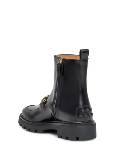 Tod's Gomma Pesante Embellished Glossed-leather Ankle Boots In Black