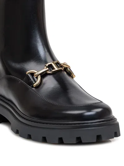 Tod's Gomma Pesante Embellished Glossed-leather Ankle Boots In Black