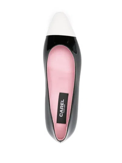 Carel Paris Edith' Black Pumps With Contrasting Toe In Leather In Vernis Noir Ivoire