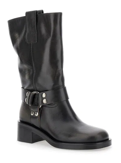 Strategia Black Ankle Boots With Studs And Ring In Black