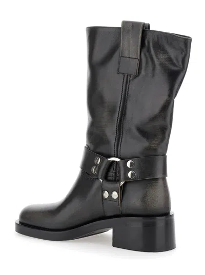 Strategia Black Ankle Boots With Studs And Ring In Black
