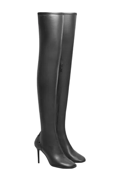 Courrèges Stretch Over-the-knee Stiletto Boots Strap Detailing In Black