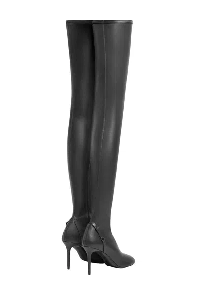 Courrèges Stretch Over-the-knee Stiletto Boots Strap Detailing In Black