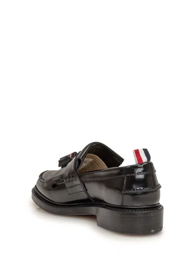 Thom Browne Shiny Round Toe Loafers With Tassel Detail In Black