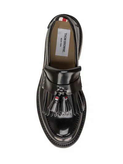 Thom Browne Shiny Round Toe Loafers With Tassel Detail In Black