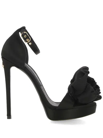 Dolce & Gabbana Satin Sandals With Floreal Application In Black