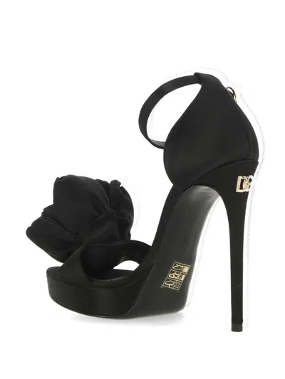 Dolce & Gabbana Satin Sandals With Floreal Application In Black
