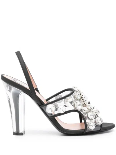 Moschino Black Maxi Crystal Slingback Heels In Black