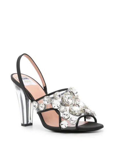 Moschino Black Maxi Crystal Slingback Heels In Black