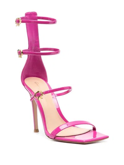Gianvito Rossi Ribbon Uptown Patent High Heel Sandals In Purple