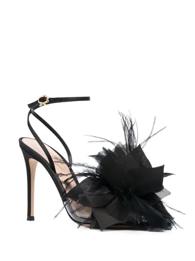 Gianvito Rossi Ynez 105mm Feather-embellished Sandals In Black