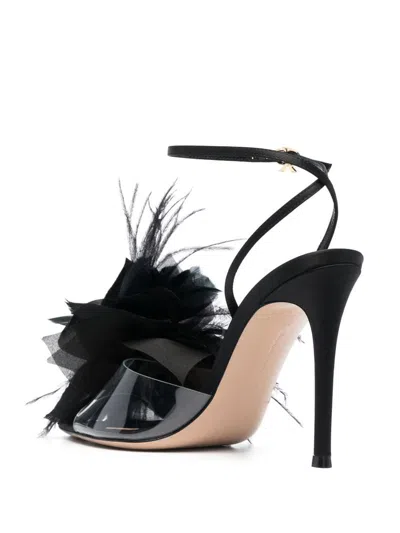 Gianvito Rossi Ynez 105mm Feather-embellished Sandals In Black
