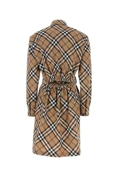 Burberry Waist Belted Shirt Dress With Checked Pattern In Multicolor