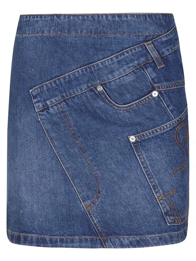 Jw Anderson Mini Skirt With Asymmetric Design And Pockets In Blue
