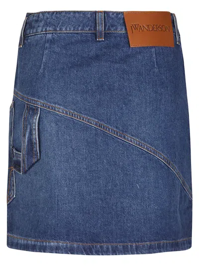 Jw Anderson Mini Skirt With Asymmetric Design And Pockets In Blue