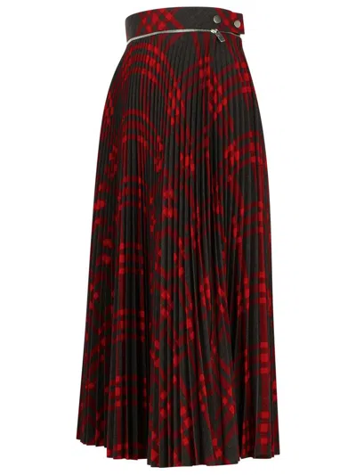 Burberry Pleated Check Midi Skirt In Red