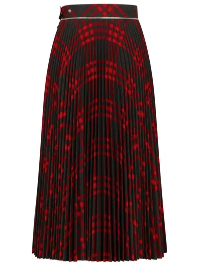 Burberry Pleated Check Midi Skirt In Red