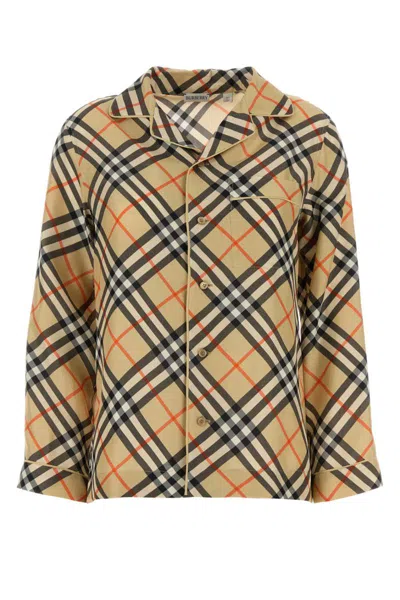 Burberry Check Print Silk Shirt In Multicolor