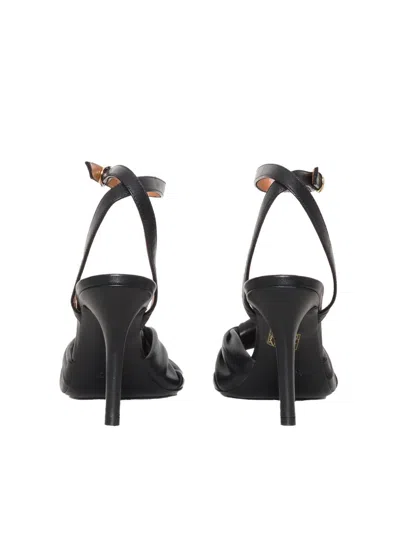 Via Roma 15 Black Leather Sandals In Multi