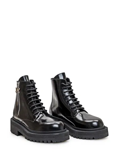 Palm Angels Black Leather Ankle Boots In Black