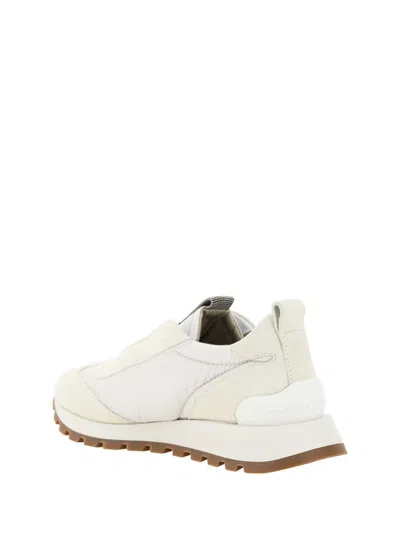Brunello Cucinelli Women Slip On Sneakers In Leather And Fabric In Neutral