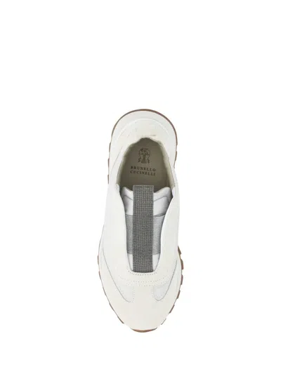 Brunello Cucinelli Women Slip On Sneakers In Leather And Fabric In Neutral